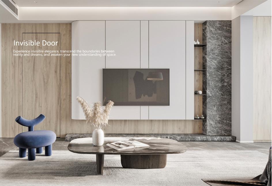 Catalogue reference showing an invisible door coordinated with a wall finish