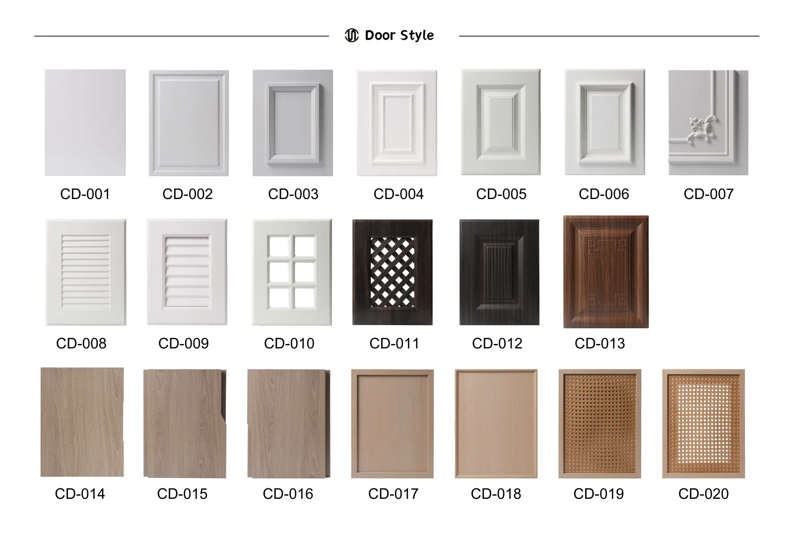 Kitchen cabinet front styles CD-001 through CD-020
