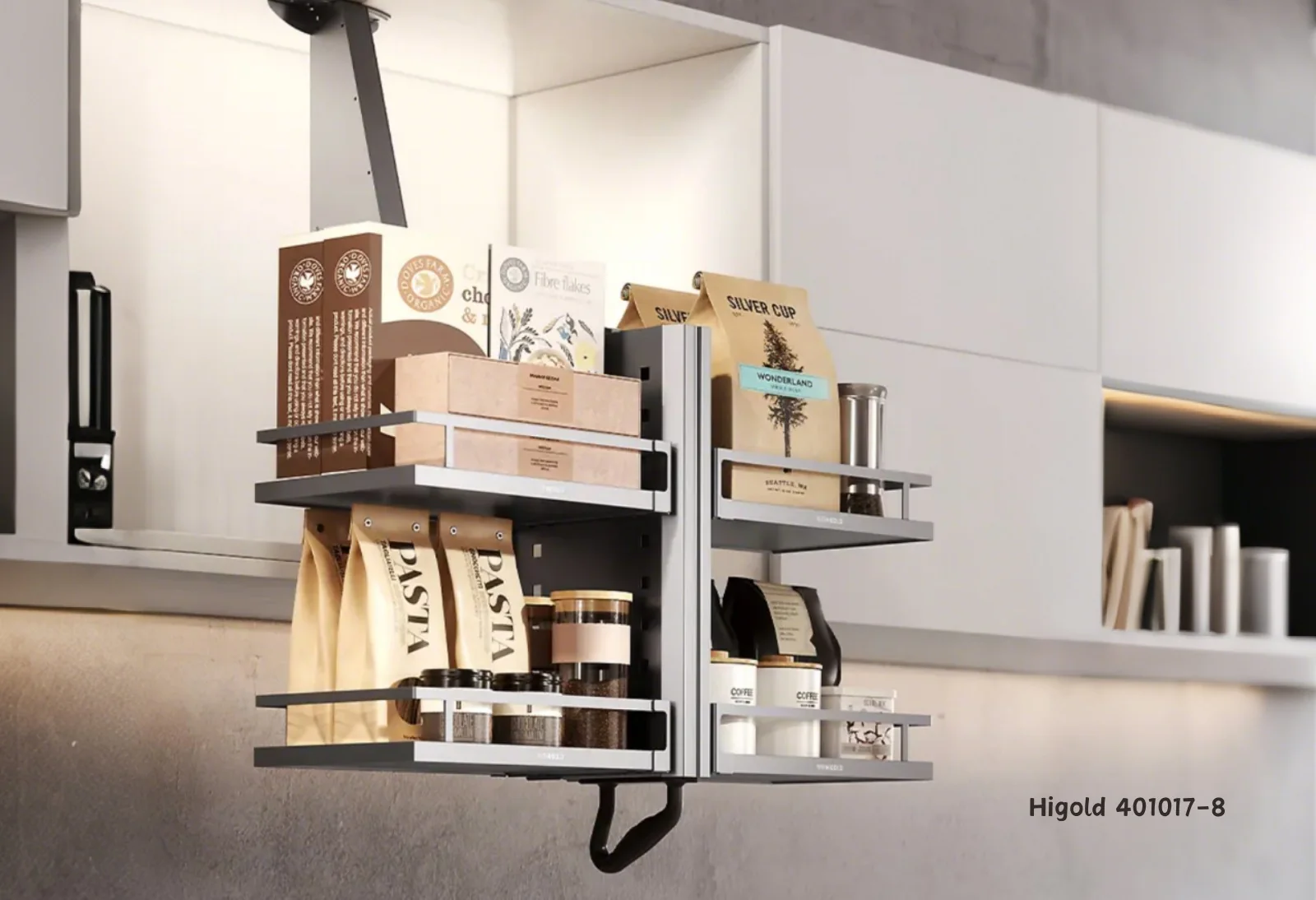 Kitchen cabinet pull-out and storage hardware references shown on catalogue page 28