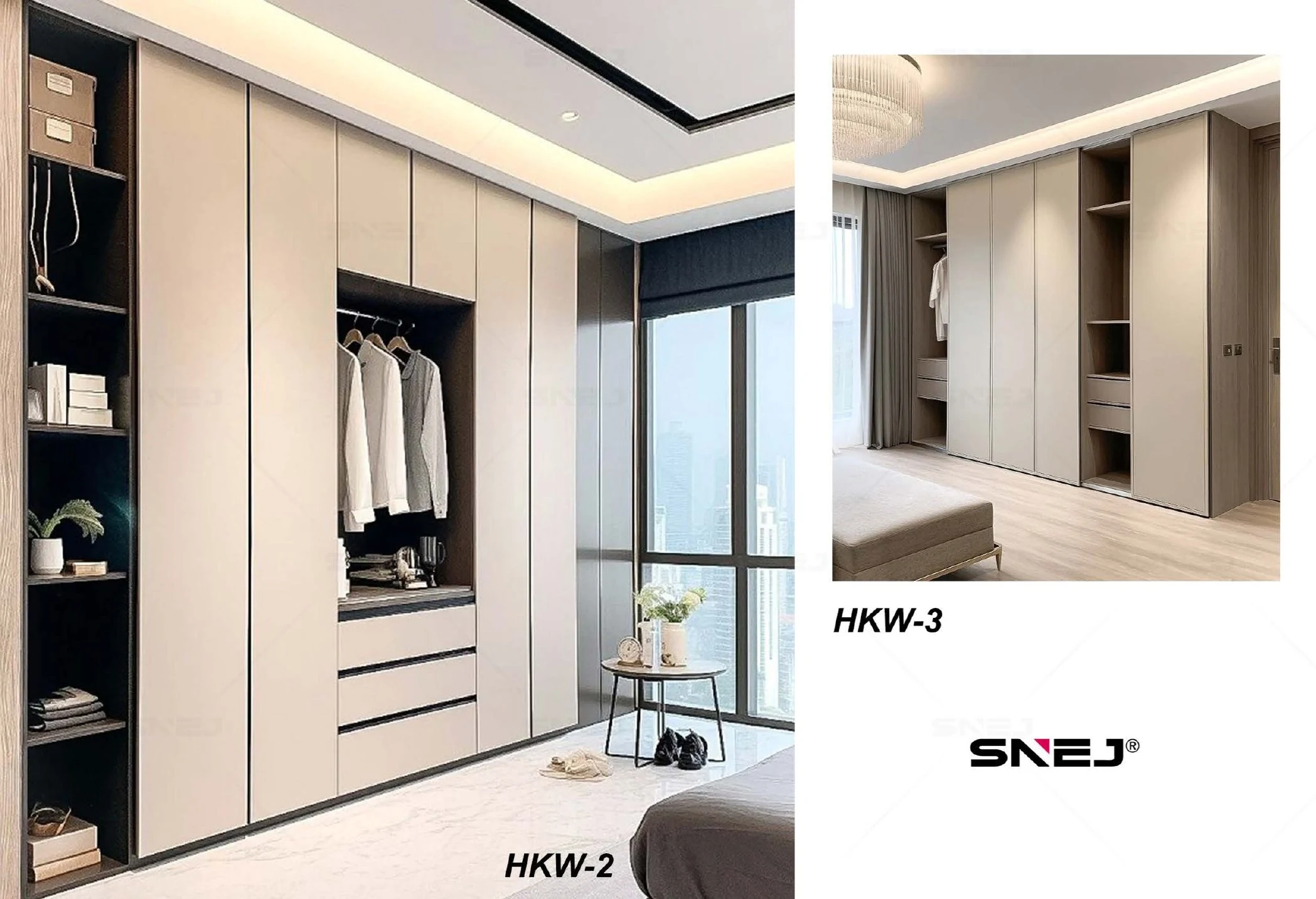 Fitted wardrobe reference HKW-1 with coordinated open shelving and closed storage