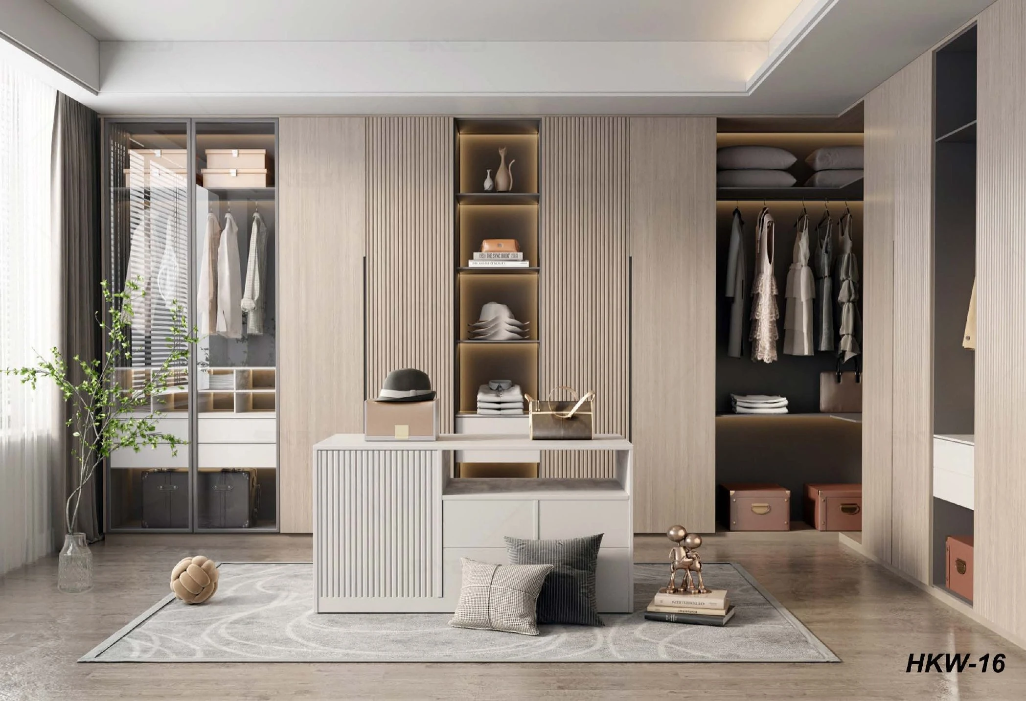 Wardrobe reference HKW-16 with dark framed glass and illuminated display