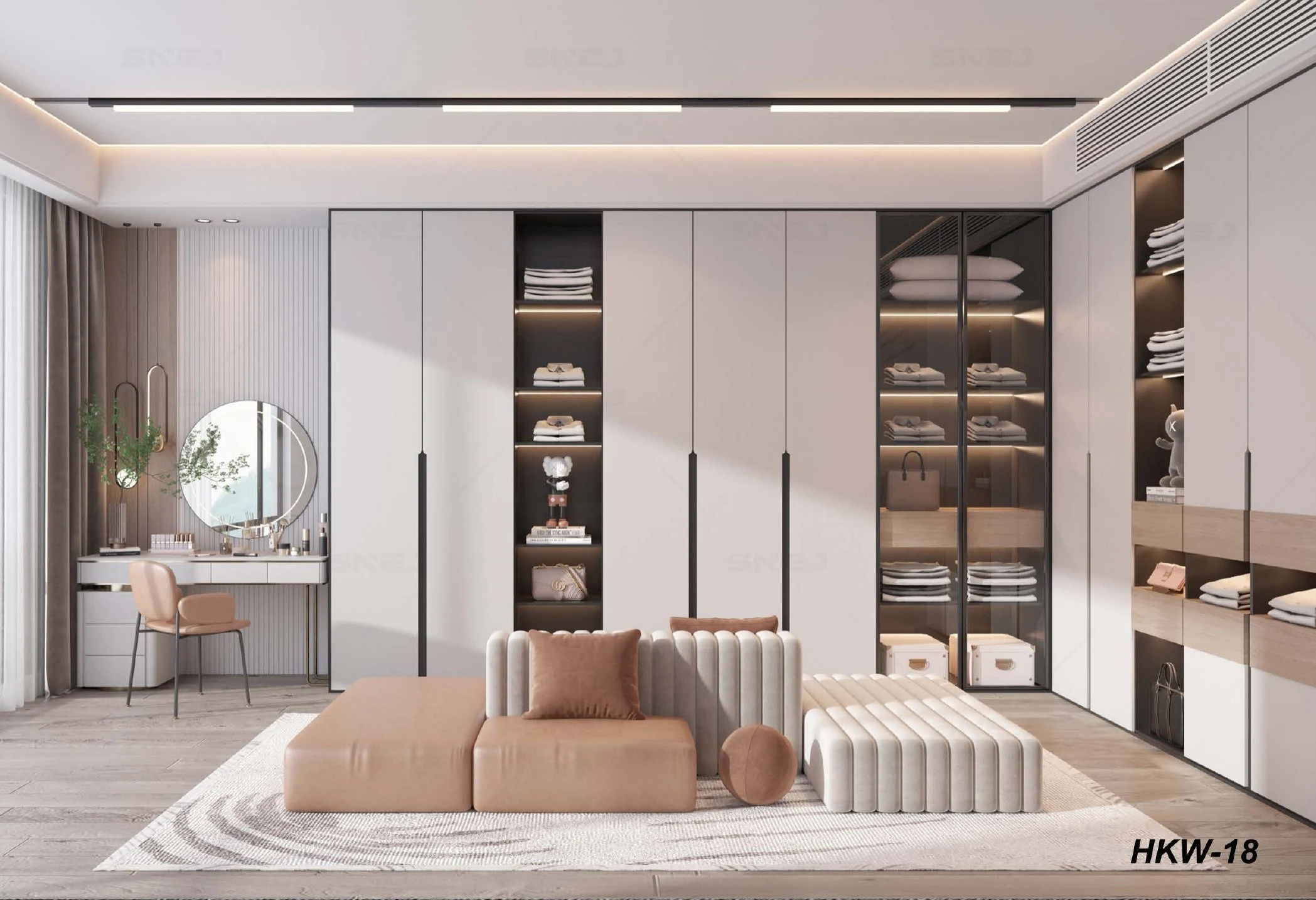 Wardrobe reference HKW-18 with coordinated shelving and vanity area