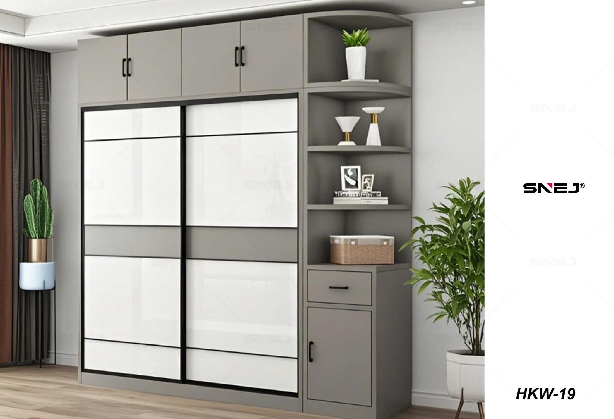 Wardrobe reference HKW-19 with full-height doors and open niche