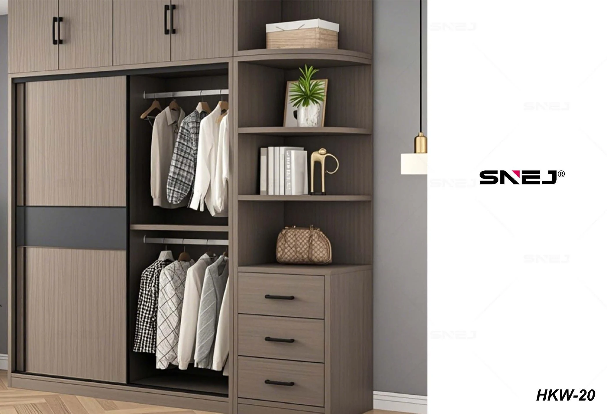 Wardrobe reference HKW-20 with timber fronts and integrated display storage