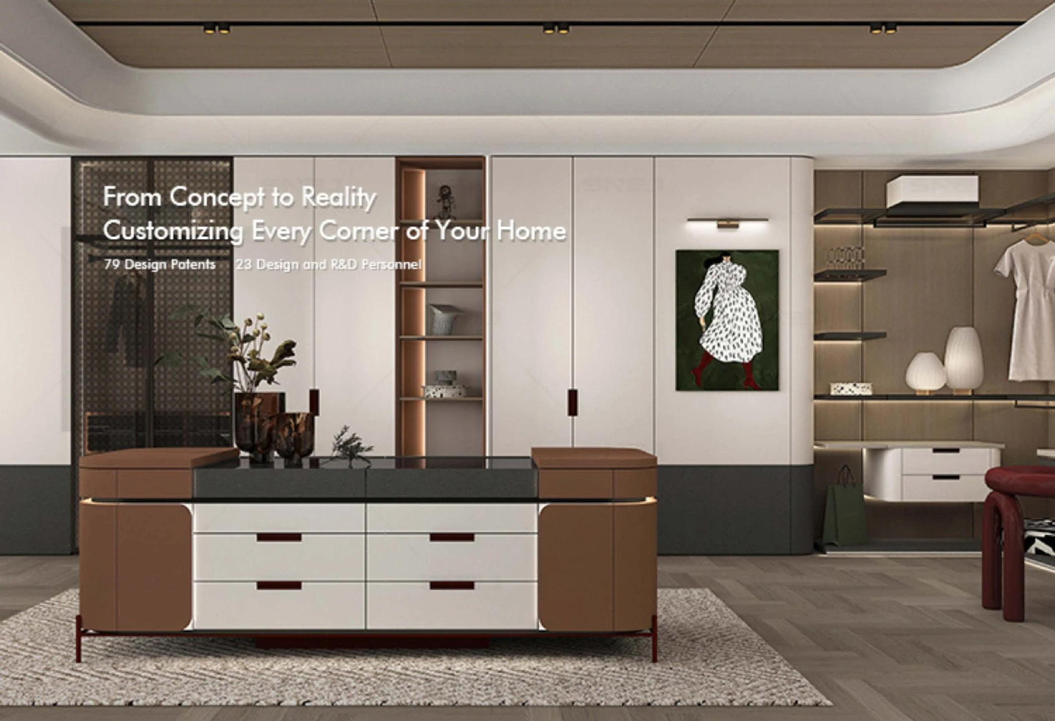 Wardrobe island concept with drawers and accessory storage for a walk-in closet