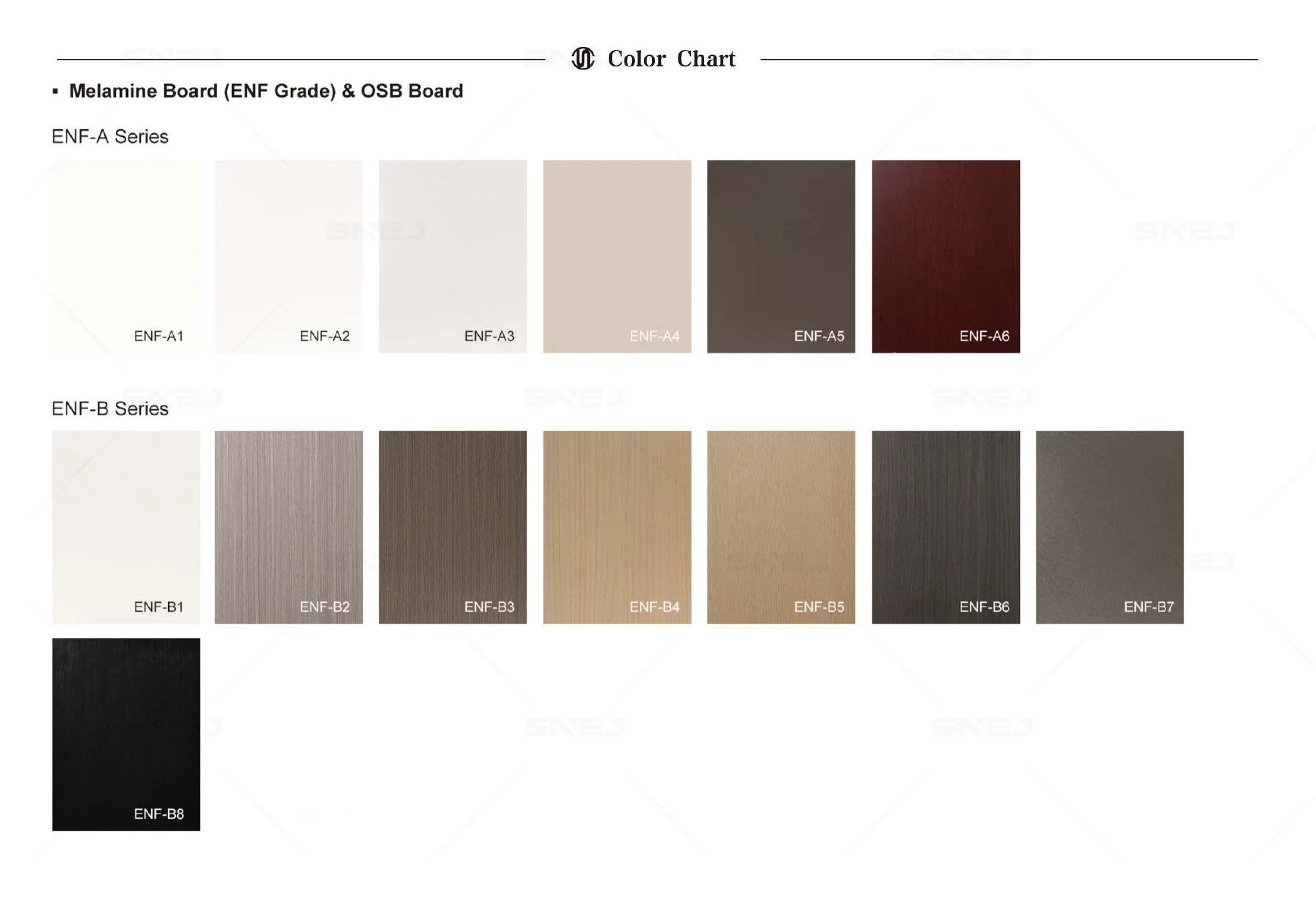ENF-A and ENF-B wardrobe colour and surface chart