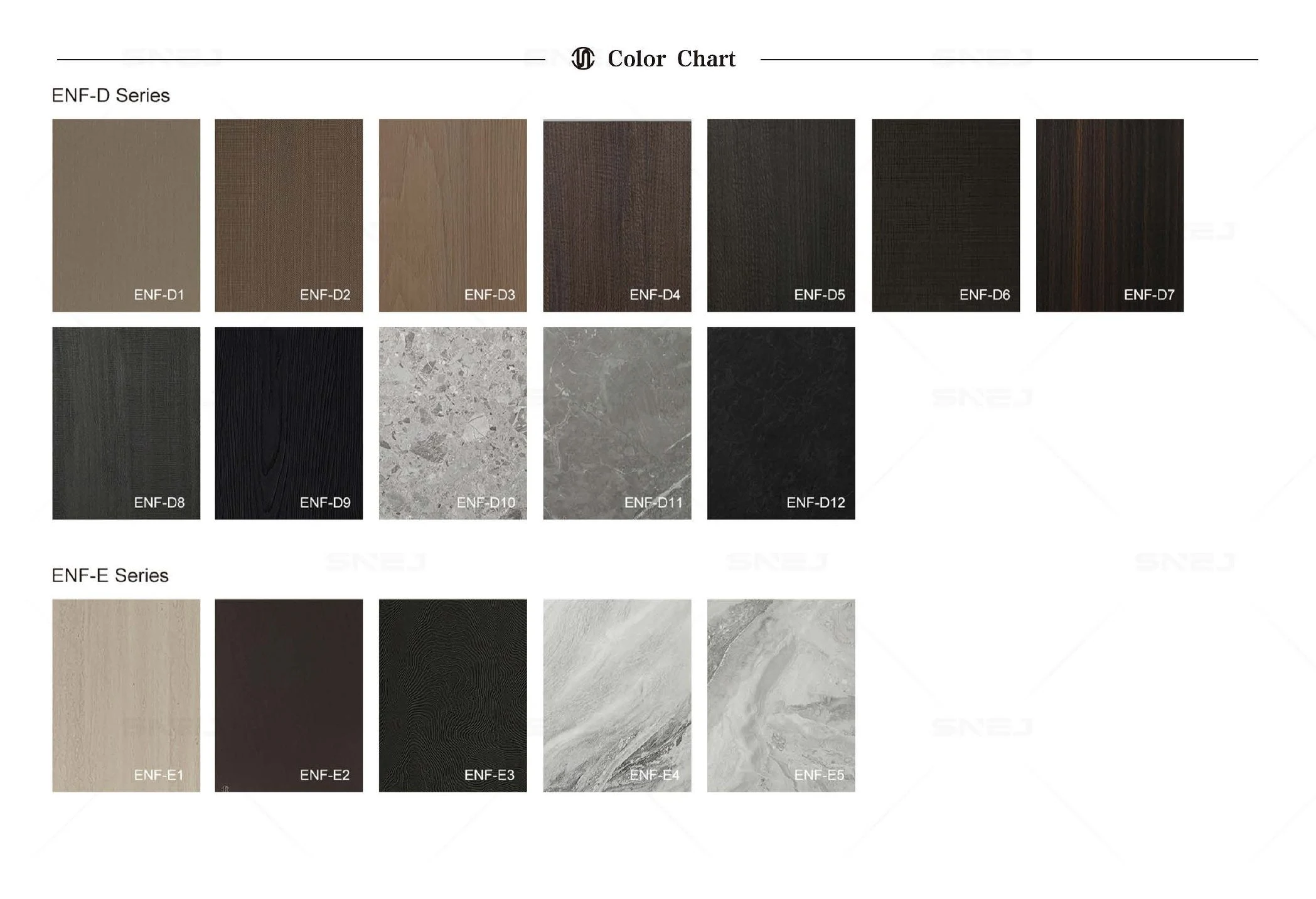 ENF-D and ENF-E wardrobe finish chart