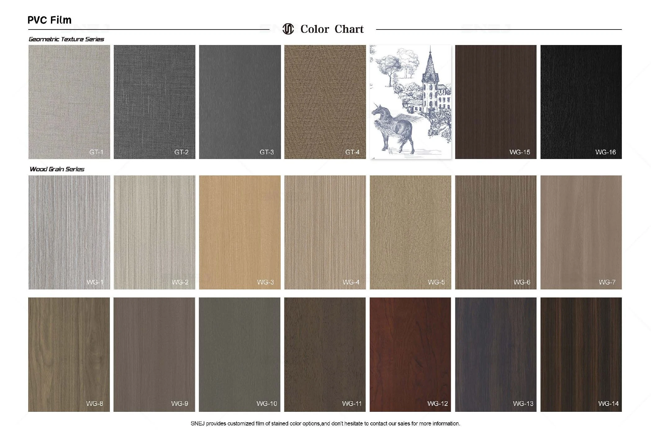 PVC decorative and wood-look wardrobe finish chart