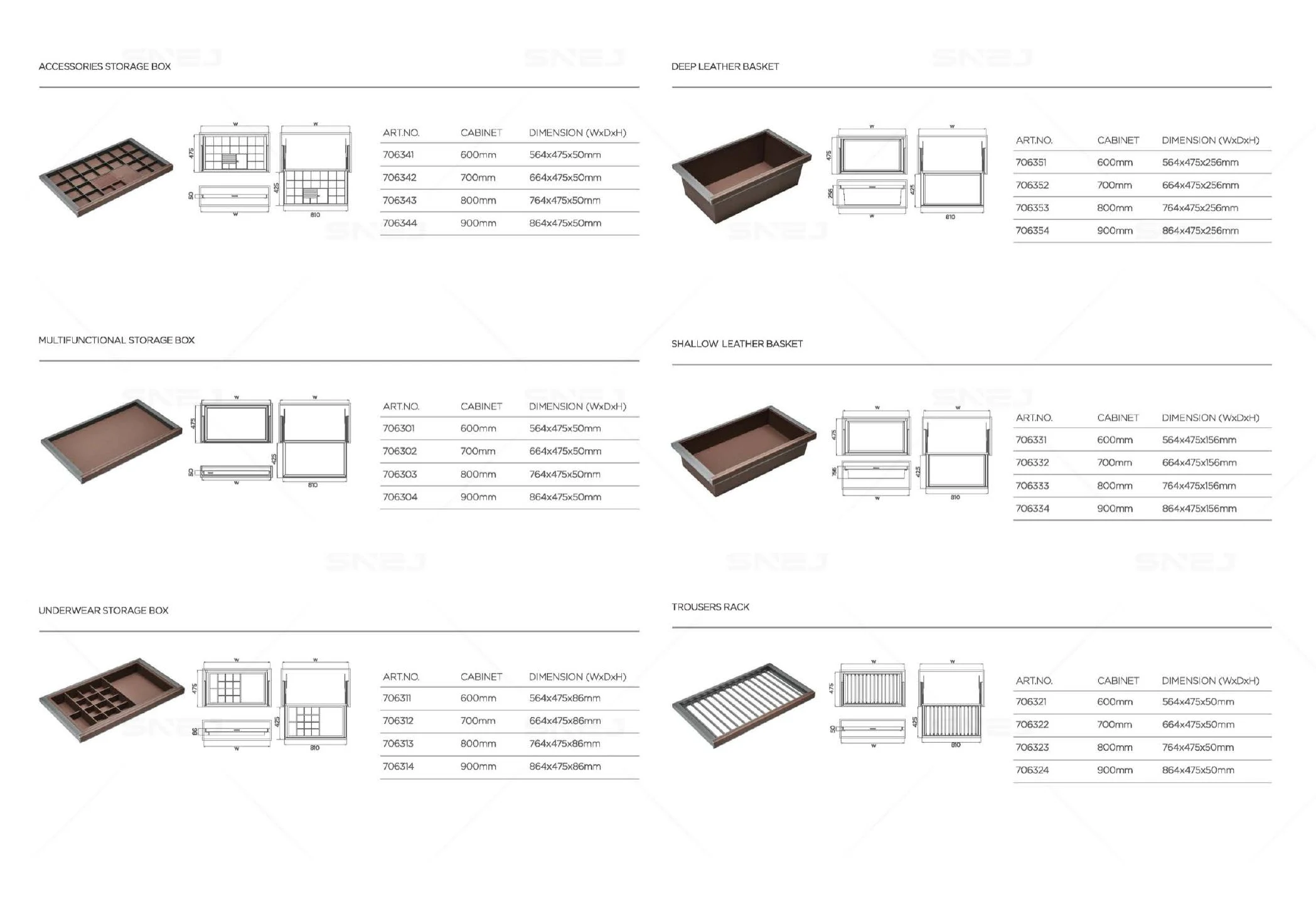 Wardrobe accessory size and dimension schedule