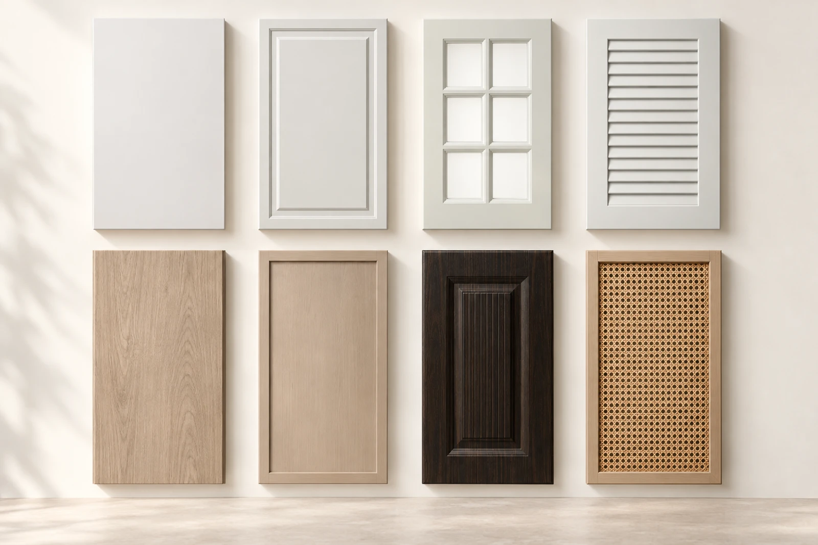 Selection of slab, framed, wood-grain and woven wardrobe door fronts